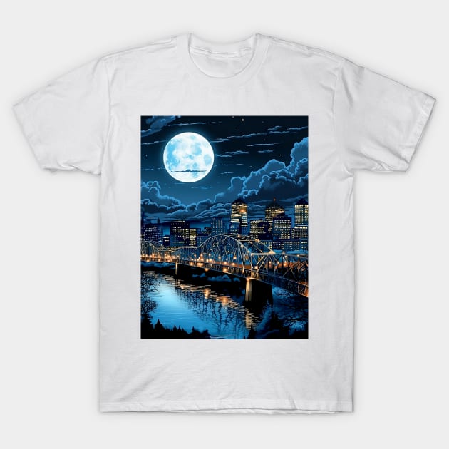 Full Blue Moon Over Portland Oregon T-Shirt by Puff Sumo